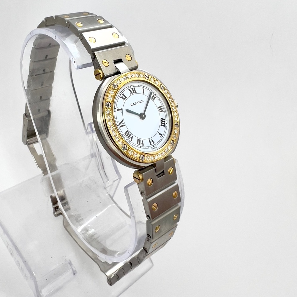 CARTIER SANTOS Ronde 27mm 2 Tone 0.40TCW DIAMOND Watch White Dial - Picture 5 of 8
